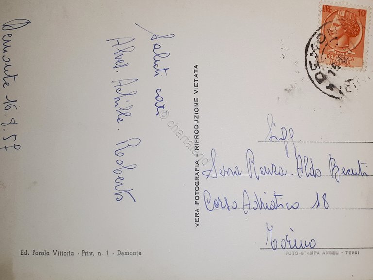 Cartolina - Demonte - Giardini pubblici - 1957