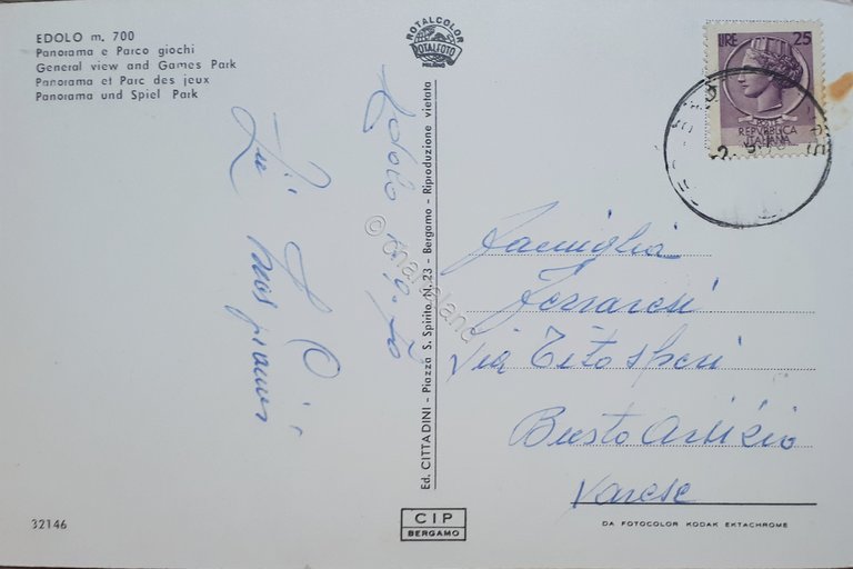 Cartolina - Edolo - Panorama e Parco giochi - 1970