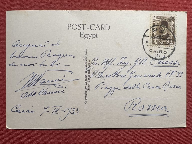 Cartolina - Egitto - Cairo - Semiramis Hotel - 1933