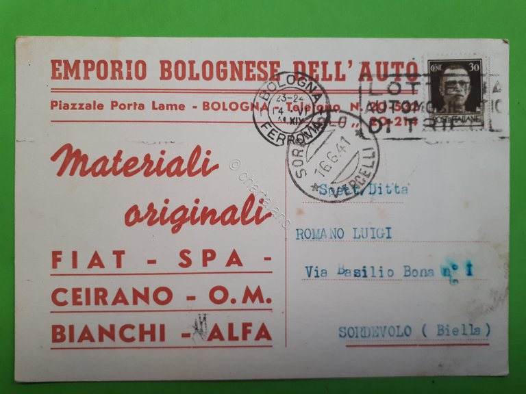 Cartolina - Emporio Bolognese dell'Auto - 1941