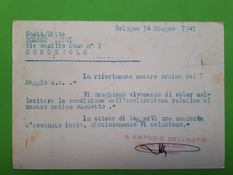 Cartolina - Emporio Bolognese dell'Auto - 1941