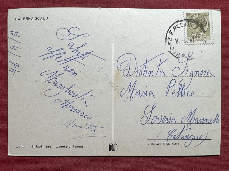 Cartolina - Falerna Scalo ( Catanzaro ) - 1974 | Immagine Gallery 4
