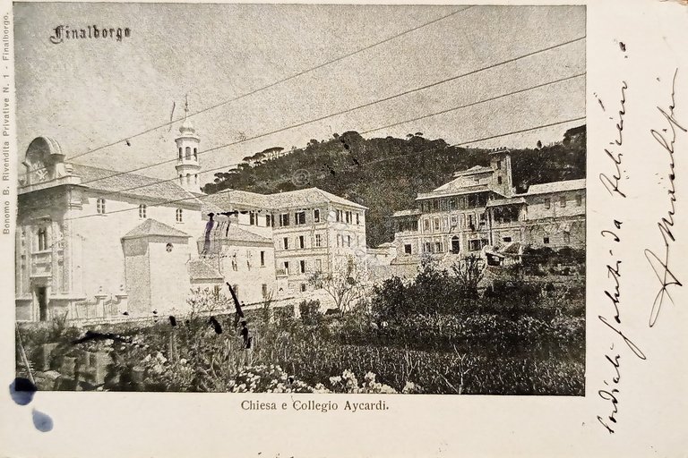 Cartolina - Finalborgo - Chiesa e Collegio Aycardi - 1900