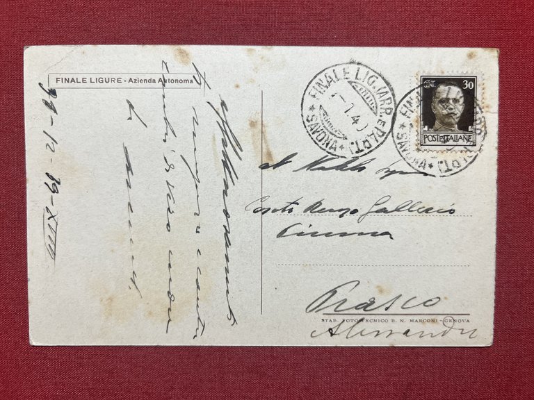 Cartolina - Finale Ligure - Terrazzo Giardini Pubblici - 1939