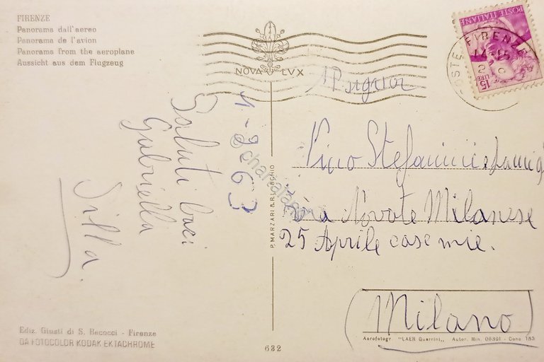 Cartolina - Firenze - Panorama dall'aereo - 1963