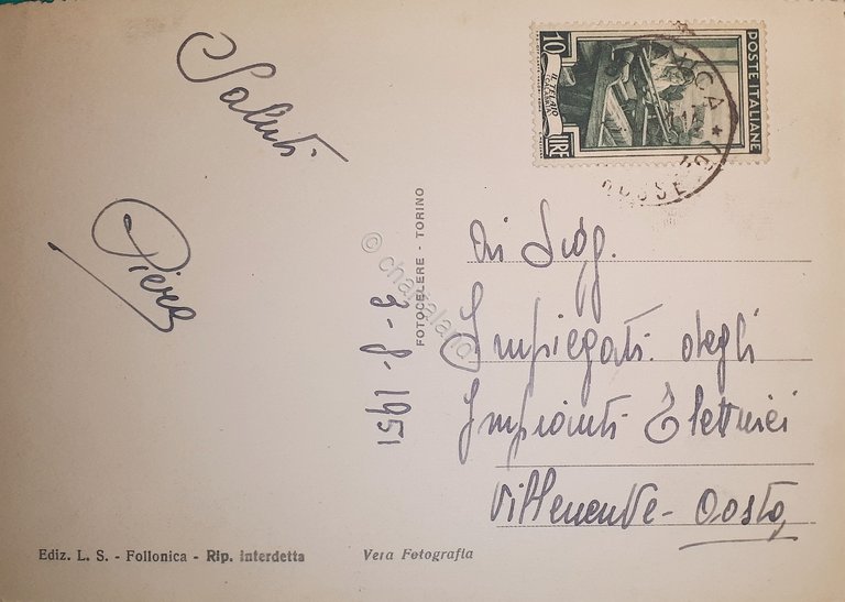 Cartolina - Follonica - Spiaggia di Ponente - 1951