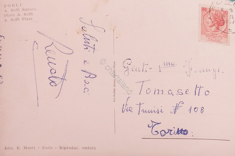 Cartolina - Forli - Piazza A. Saffi - 1957