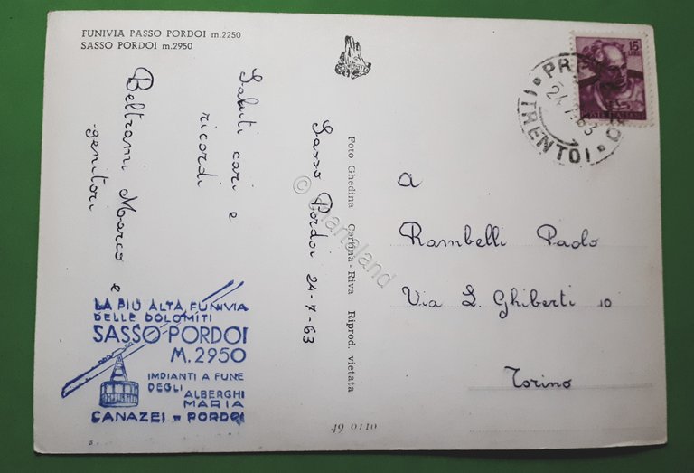 Cartolina - Funivia Passo Pordoi - Sass Pordoi - 1963