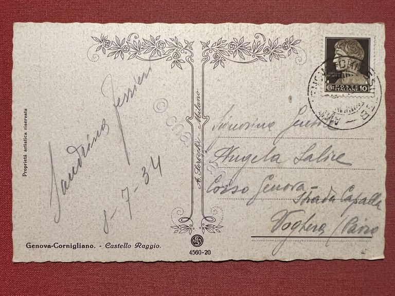 Cartolina - Genova - Cornigliano - Castello Raggio - 1934