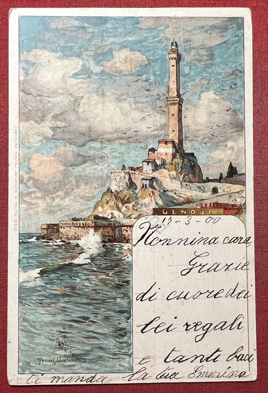 Cartolina - Genova - Illustratore Manuel Wielandt - 1900