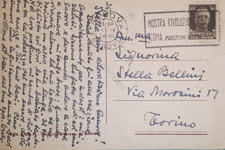 Cartolina - Genova - Via Carlo Alberto - 1934