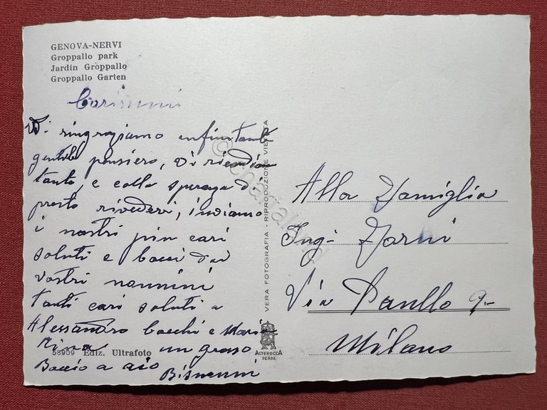 Cartolina - Genova Nervi - Parco Groppallo - 1955 ca. | Immagine Gallery 2