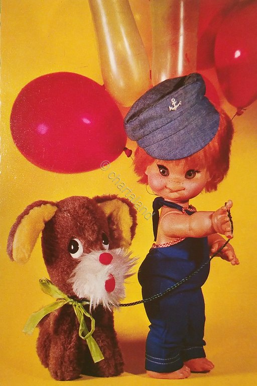 Cartolina - Giocattoli d'epoca - Bambola con palloncini e cucciolo …