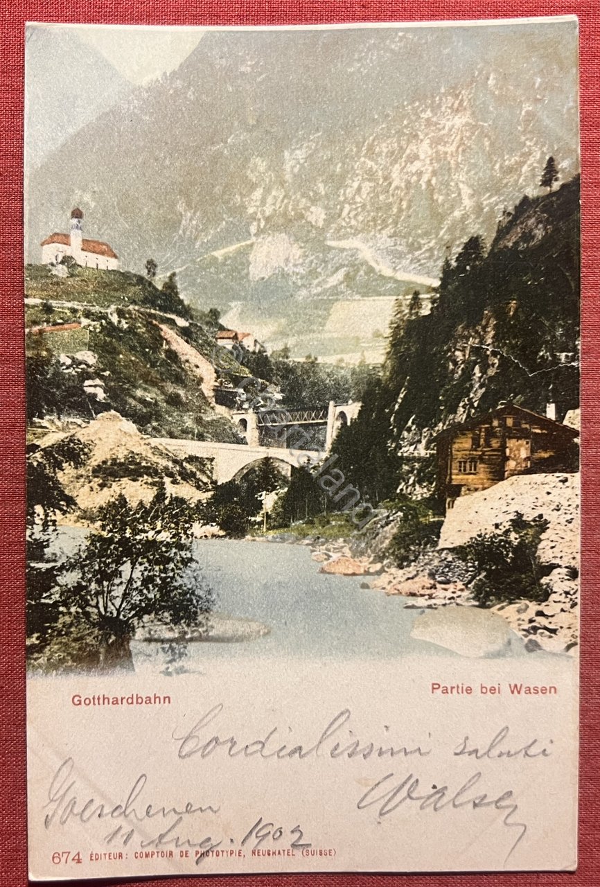 Cartolina - Gotthardbahn - Partie bei Wasen - 1902