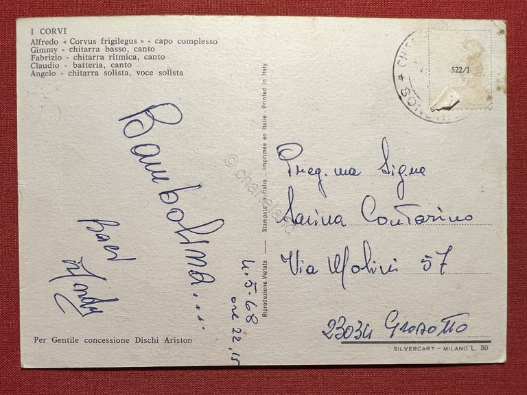 Cartolina - Gruppo Musicale - I Corvi - 1968