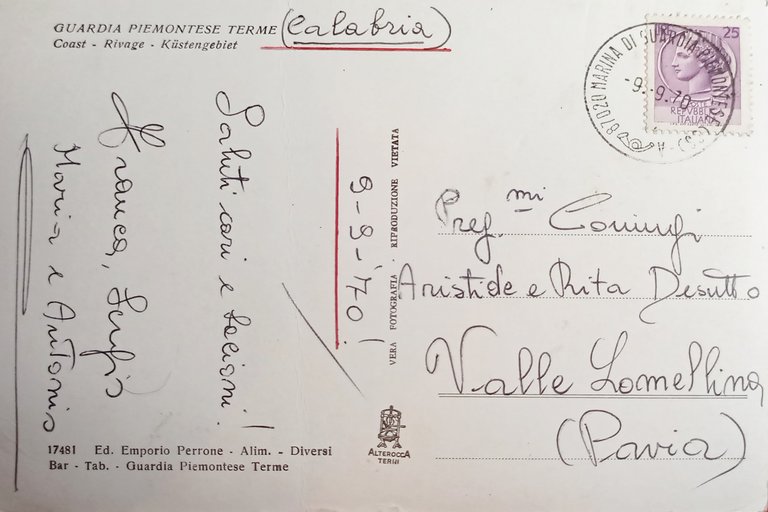 Cartolina - Guardia Piemontese Terme ( Cosenza ) - Marina …