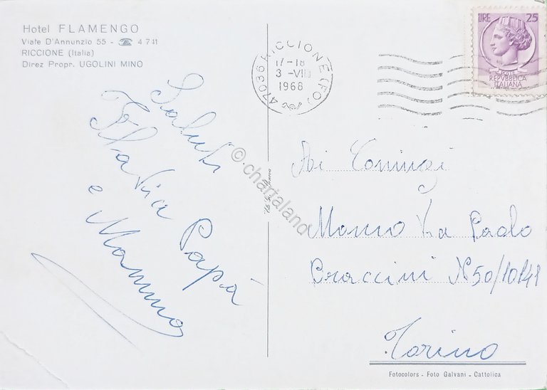 Cartolina - Hotel Flamengo - Riccione - 1968