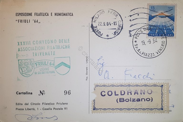 Cartolina - II Convegno delle Associazioni Filateliche Trivenete - Friuli …