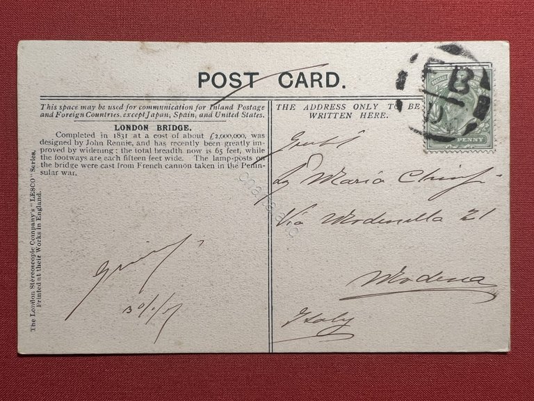 Cartolina - Inghilterra - London Bridge - 1907