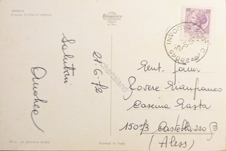 Cartolina - Invorio - Piazza Vittorio Veneto - 1972