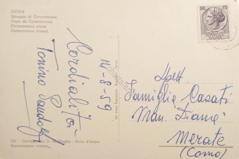 Cartolina - Ischia - Spiaggia di Cartaromana - 1959