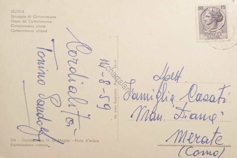 Cartolina - Ischia - Spiaggia di Cartaromana - 1959