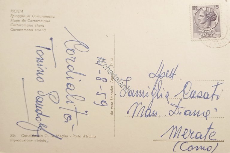 Cartolina - Ischia - Spiaggia di Cartaromana - 1959