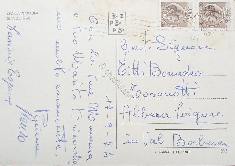 Cartolina - Isola d'Elba - Scaglieri - 1974