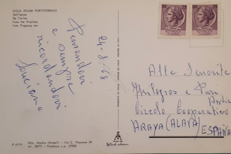 Cartolina - Isola d'Elba Portoferraio - Dall'aereo - 1968