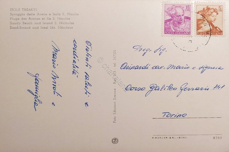 Cartolina - Isole Tremiti (Foggia) - Spiaggia delle Arene e …