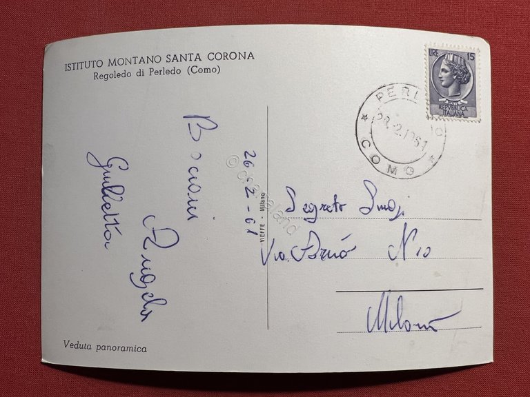 Cartolina - Istituto Montano Santa Corona - Regoledo di Perledo …