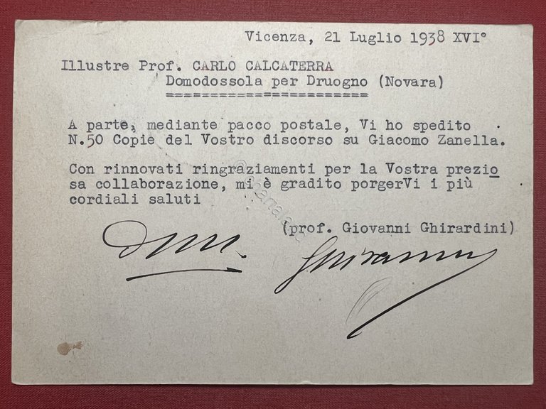 Cartolina - Istituto Prov. Fascista di Cultura - Vicenza - …