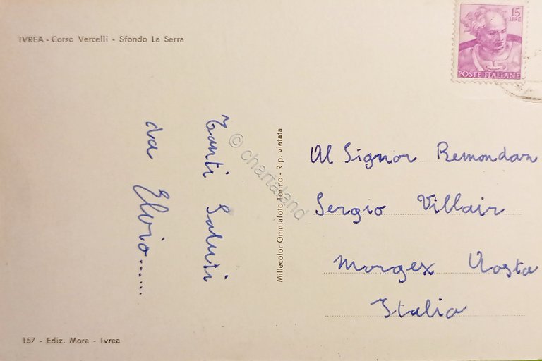 Cartolina - Ivrea - Corso Vercelli - Sfondo La Serra …