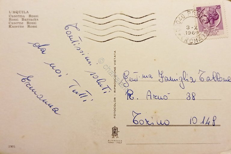 Cartolina - L'Aquila - Caserma Rossi - 1969