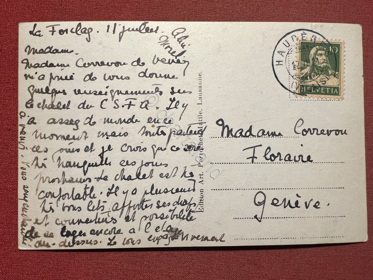 Cartolina - La Forclaz et la Dent Blanche - 1921