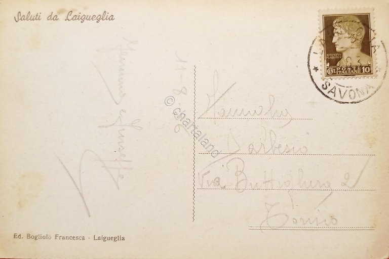 Cartolina - Laigueglia - Villa Musso e Spiaggia - 1936