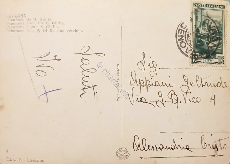 Cartolina - Lavagna - Panorama da S. Giulia - 1952