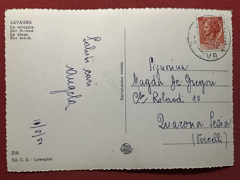 Cartolina - Lavagna ( Genova ) - La Spiaggia - …