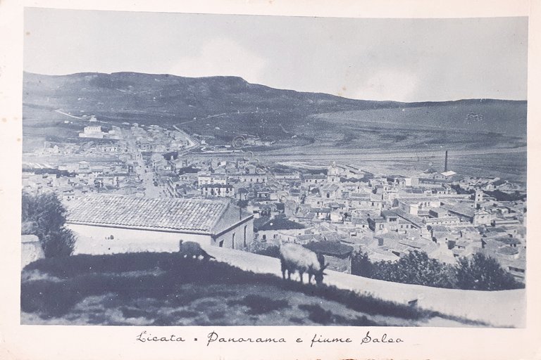 Cartolina - Licata - Panorama e fiume Salso - 1942