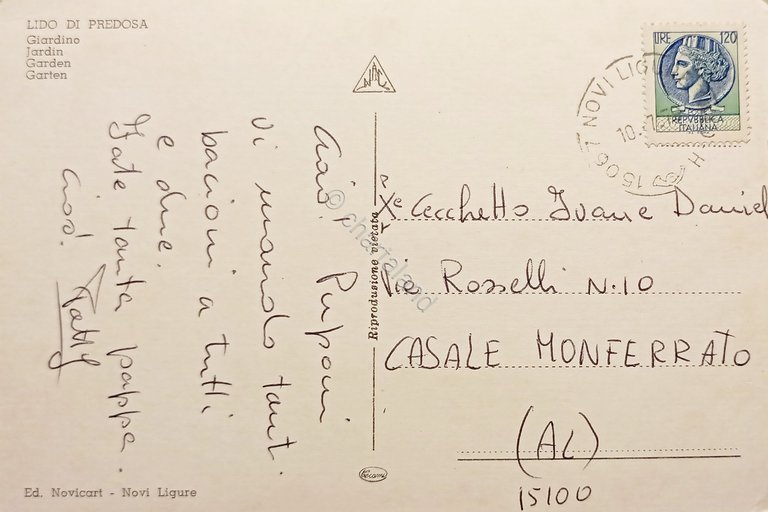 Cartolina - Lido di Predosa - Giardino - 1970