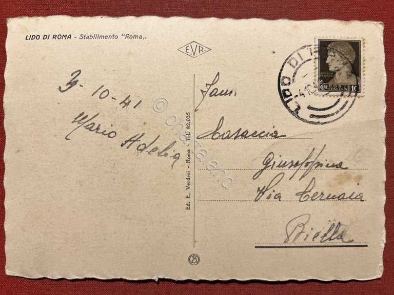 Cartolina - Lido di Roma - Stabilimento Roma - 1941