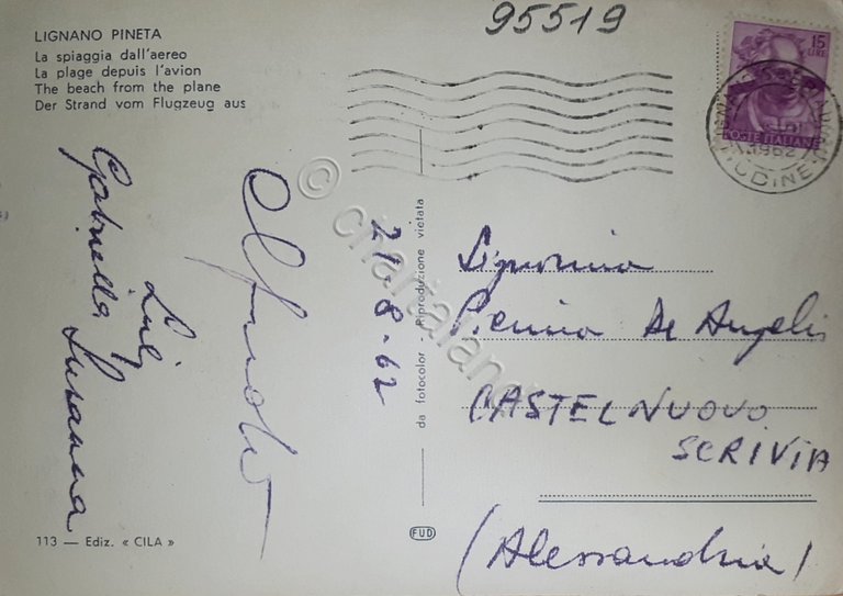 Cartolina - Lignano Pineta - La Spiaggia dall'aereo - 1962