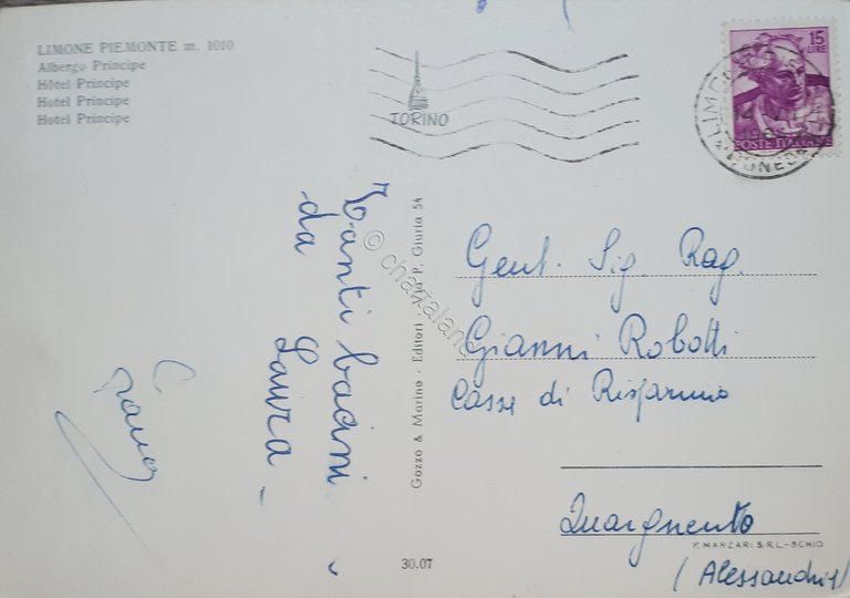 Cartolina - Limone Piemonte - Albergo Principe - 1962