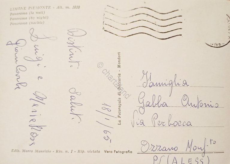 Cartolina - Limone Piemonte - Panorama Notturno - 1965