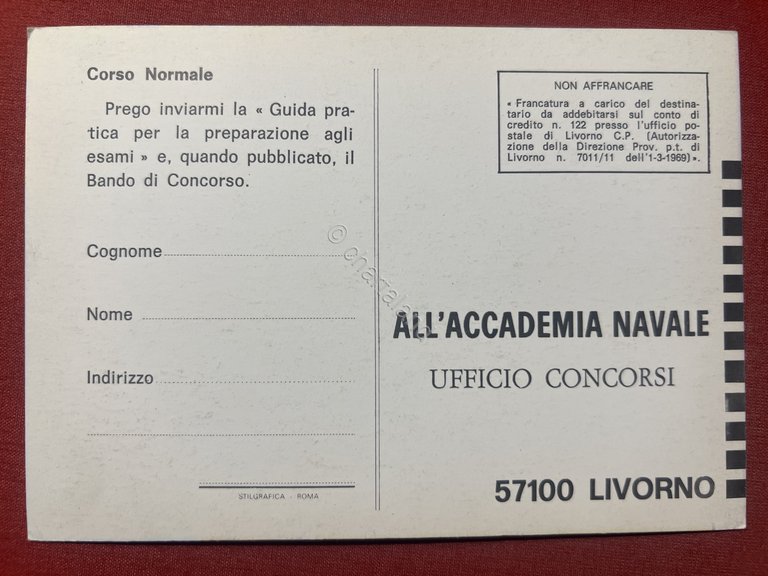 Cartolina - Livorno - All'Accademia Navale Ufficio Concorsi - 1969