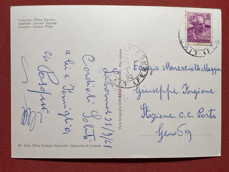 Cartolina - Livorno - Piazza Cavour - 1961