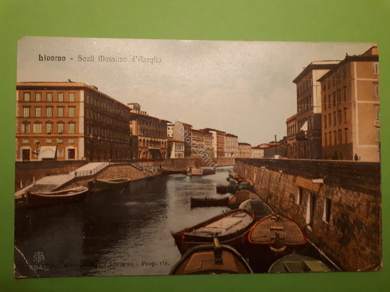 Cartolina - Livorno - Scali Massimo d'Azeglio - 1915