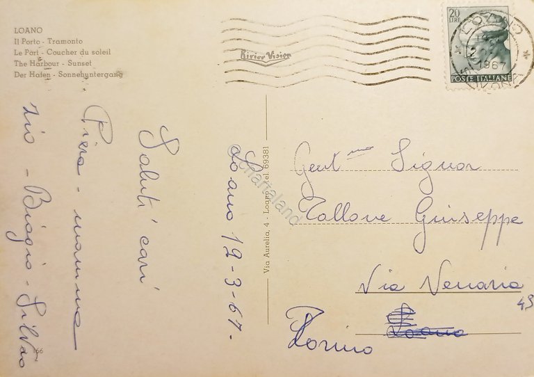 Cartolina - Loano - Il Porto - Tramonto - 1967