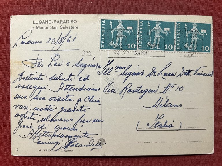 Cartolina - Lugano Paradiso e Monte San Salvatore - 1961
