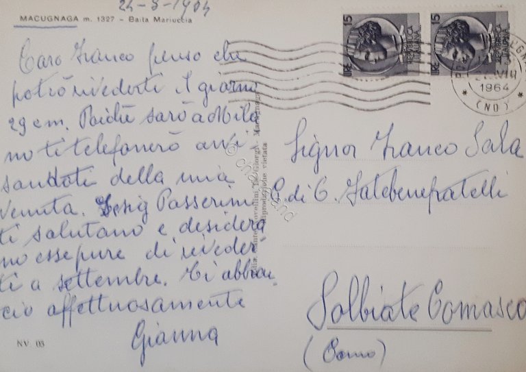 Cartolina - Macugnaga - Baita Mariuccia - 1964